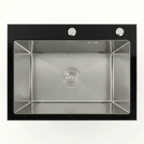 Кухонна мийка 60*45 скляна BLACK GLASS VALESO Handmade SP000051280 фото