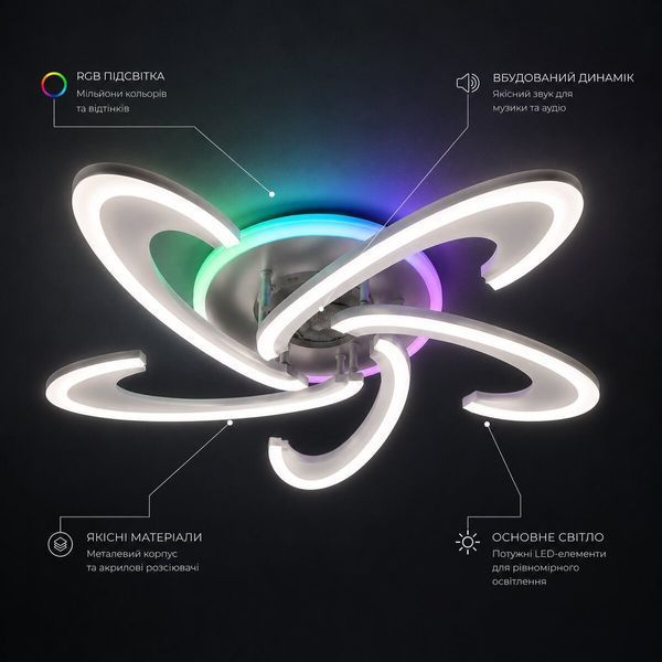 Люстра потолочная светодиодная с музыкальной колонкой и RGB подсветкой для гостиной и спальни VALESO YZD1274 SP000052024 фото
