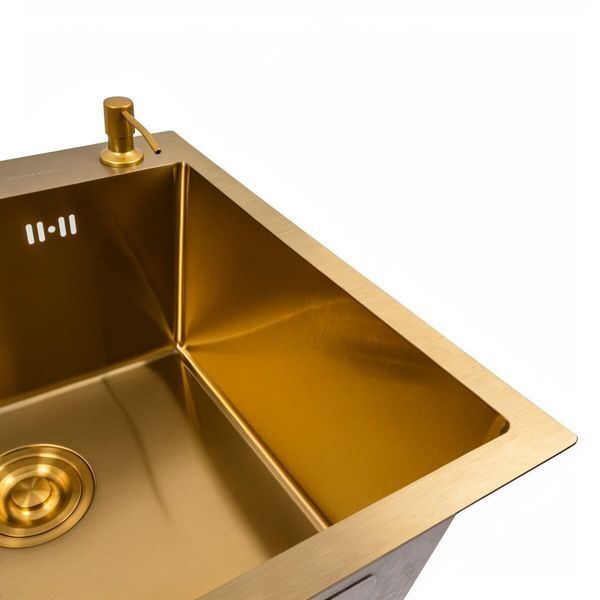 Кухонна мийка 50*50 PVD Gold Valeso Handmade (сифон круглий, 3,0/0,8) SP000044305 фото