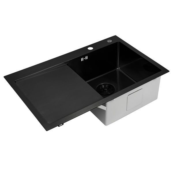 Кухонная мойка VALESO Handmade PVD Н 780х500х230 R черная (два отверстия, с креплением) SP000033657 фото