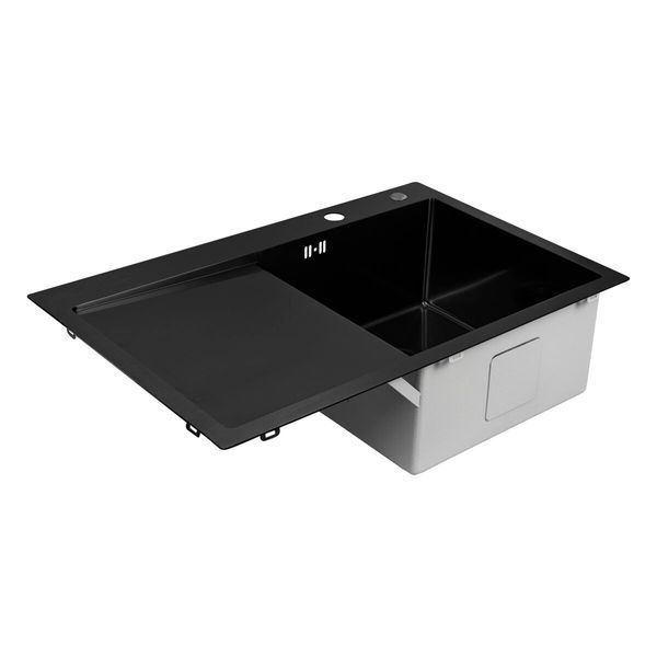 Кухонная мойка VALESO Handmade PVD Н 780х500х230 R черная (два отверстия, с креплением) SP000033657 фото