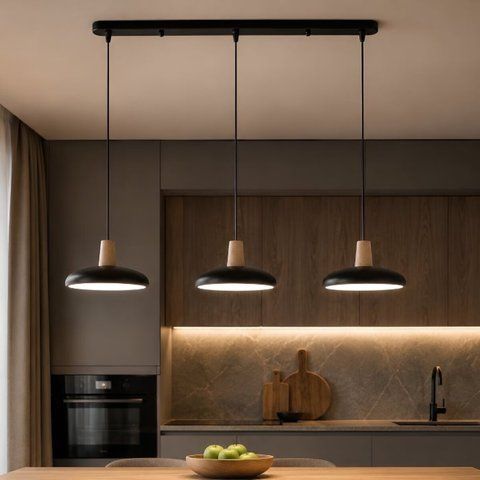 Підвісна LED люстра VALESO XI3342-3 чорний + дерево,3000K, 4200K, 6000K SP000046070 фото