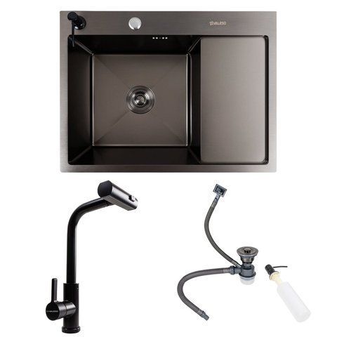КОМПЛЕКТ Valeso Handmade мийка CM 65*50 L PVD чорна + змішувач XK09B чорний SP000051445 фото