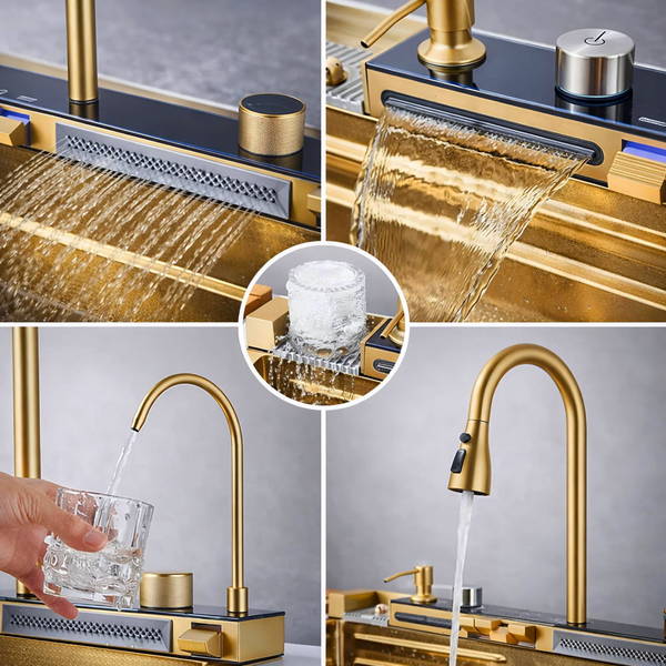 Мойка кухонная PVD Gold 75*45 VALESO Handmade "Водопад" (ДЕКОР) SP000048202 фото