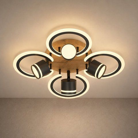 Потолочная люстра VALESO LI9926B-4+4A BK+WOOD, черный + дерево, LED SP000052255 фото