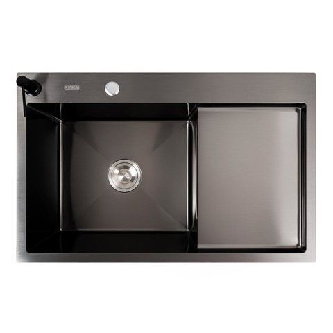 Кухонна мийка СМ 78*50 L PVD Decor чорна VALESO Handmade (круглий сифон 3.0/1) SP000043039 фото
