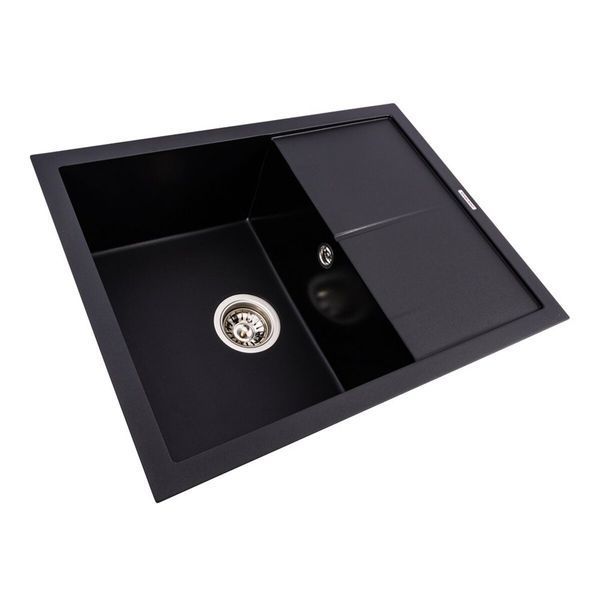 Комплект: Мойка гранитная 6550 CRIPTA VALESO + Смеситель Q411MB + Сифон (Черный) SP000051071 фото